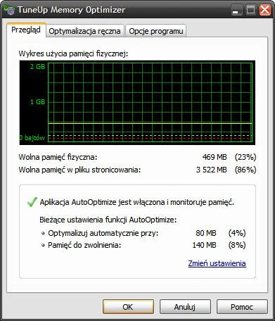 TuneUp Memory Optimizer – narzędzie do bieżącego monitorowania zajętości pamięci operacyjnej i optymalizacji jej zużycia.