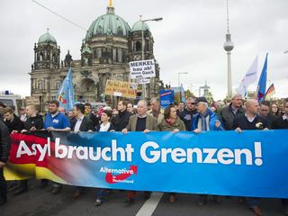 Germany, Berlin: Demonstration of AfD party against refugees and Merkel government