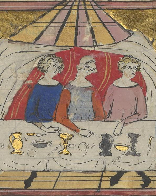 Średniowieczna uczta na francuskiej miniaturze z XIV wieku. Według relacji Galla Anonima właśnie podczas uczt żona Bolesława Chrobrego w najwyraźniejszy sposób okazywała swojej wpływy
