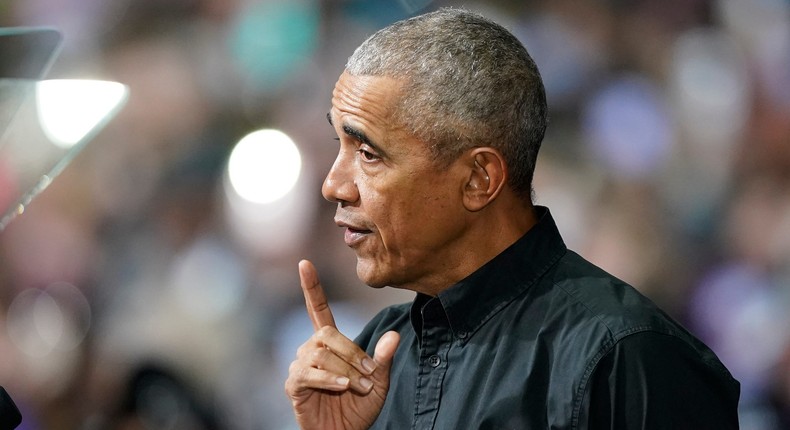 Former President Barack Obama speaks during a rally for Democratic Sen. Raphael Warnock before the 2022 Georgia runoff.Brynn Anderson/AP