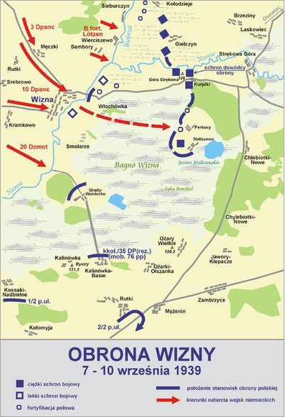 Rozlokowanie sił w trakcie bitwy pod Wizną, autor grafiki: użytkownik Lonio17, licencja: CC BY-SA 4.0