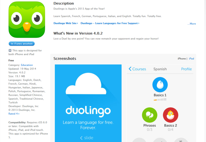 <b>Duolingo</b>
<br><br>
Bezsprzecznie najlepsza darmowa aplikacja do nauki języka angielskiego. Świetna oprawa graficzna, która spodoba się przede wszystkim najmłodszym, a także mnóstwo interaktywnych lekcji i zadań. Duolingo to znakomite połączenie przyjemnego z pożytecznym.