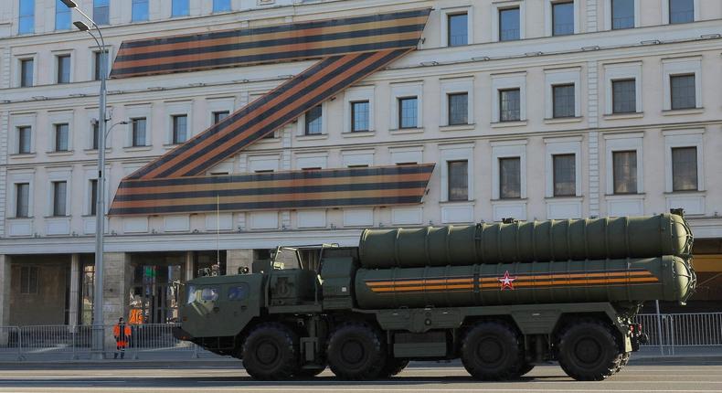 A Russian S-400 drives past a Z symbol before the Victory Day parade in Moscow on May 9.REUTERS/Evgenia Novozhenina