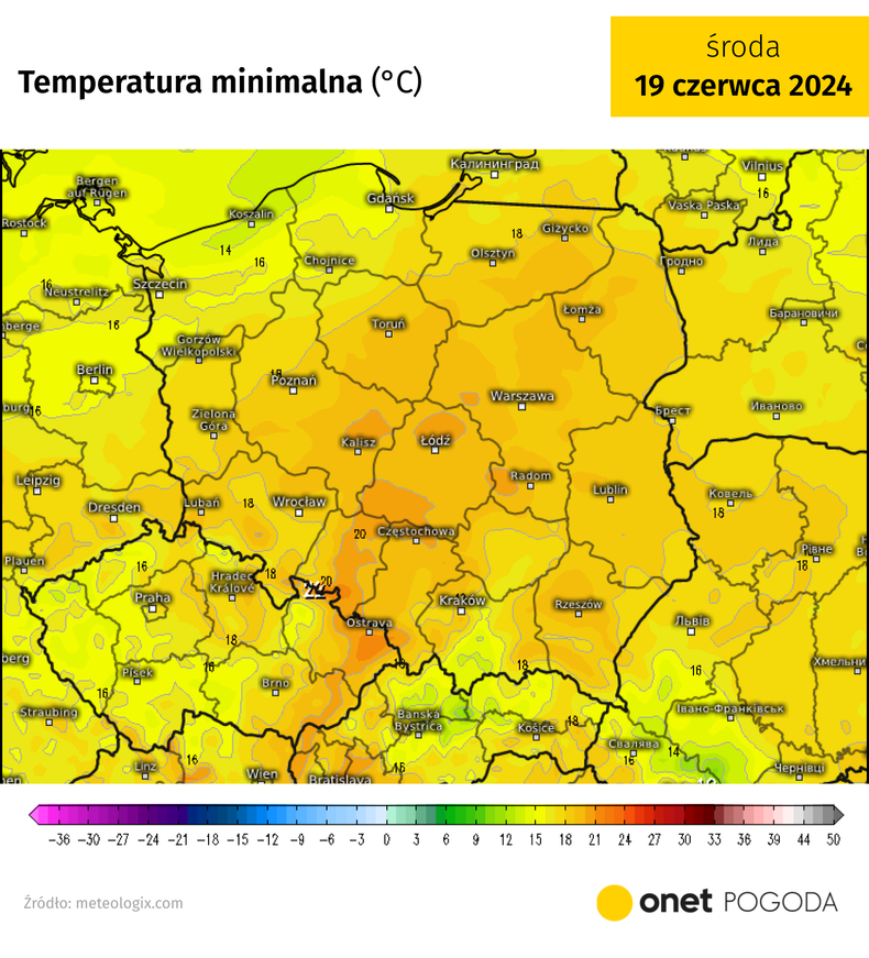 W nocy z wtorku na środę na południowym zachodzie i w centrum temperatura nie spadnie poniżej 20 st. C