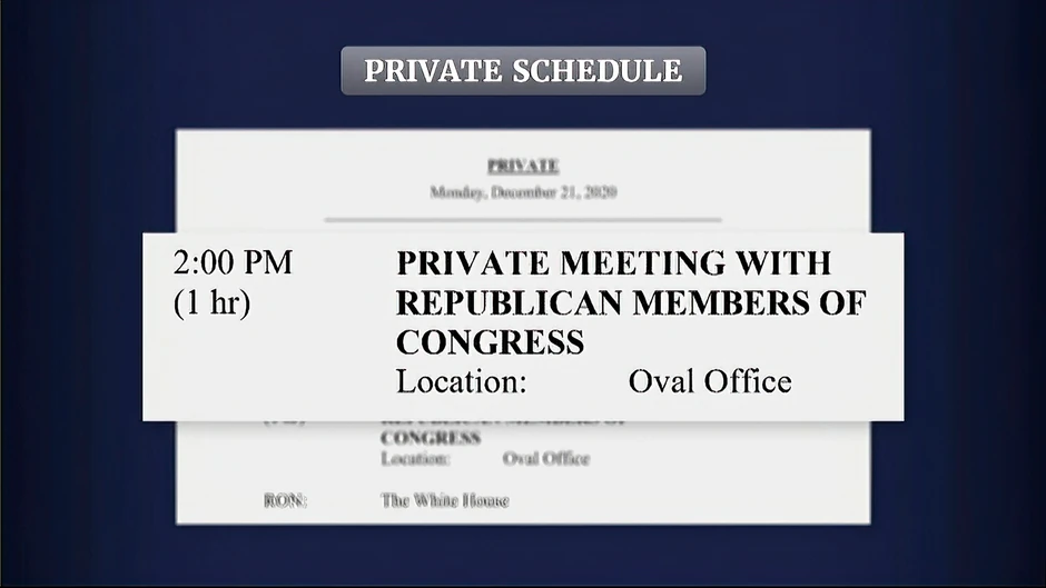 Trampov raspored koji je pokazala komisija za upad u Kapitol hil