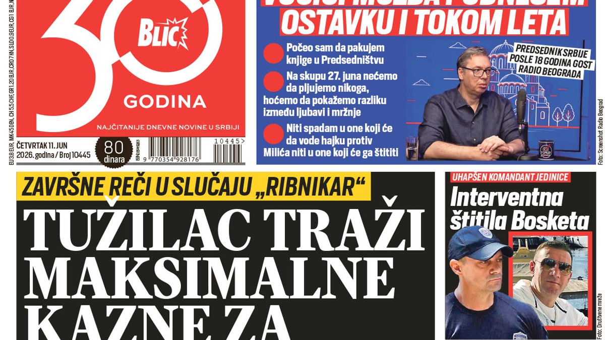 Blic naslovna strana za 11.6.