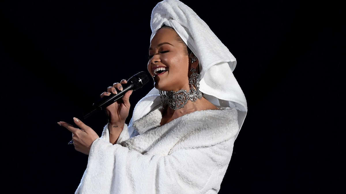 British Singer Rita Ora performs at the 2017 MTV Europe Music Awards at Wembley Arena in London