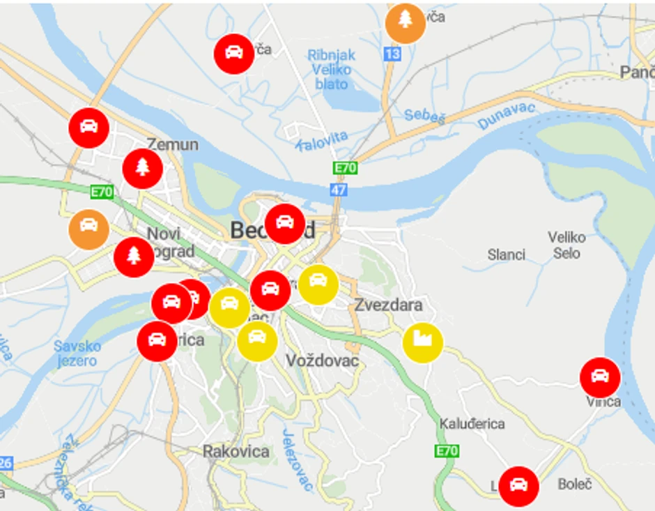 Trenutno najzagađenjie tačke u Beogradu
