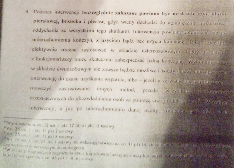 Fragment opinii zleconej w 2015 r. przez Komendanta Głównego Policji dotyczącej stosowania środków przymusu bezpośredniego