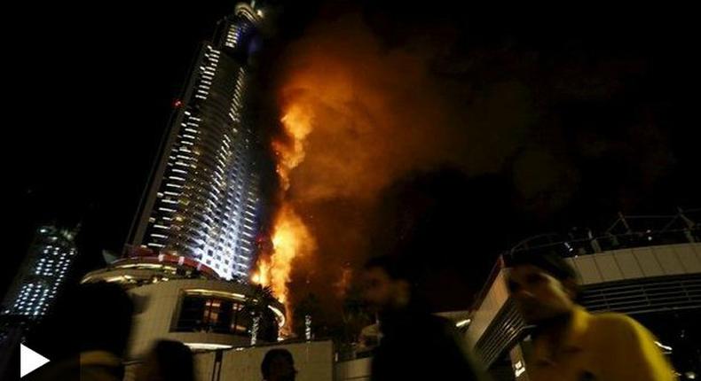 Footage showed flames engulfing the skyscraper.