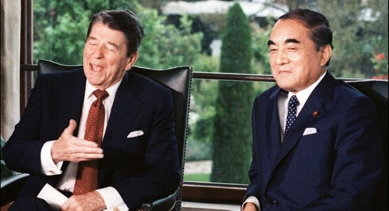 In the 1980s then US president Ronald Reagan, pictured with Japanese prime minister Yasuhiro Nakasone, slapped up to 100 percent duties on some Japanese imports