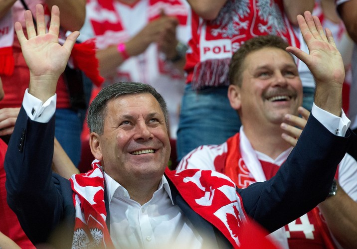 Mistrzostwa świata w siatkówce: Janusz Piechociński na trybunach w czasie meczu Polska - Niemcy