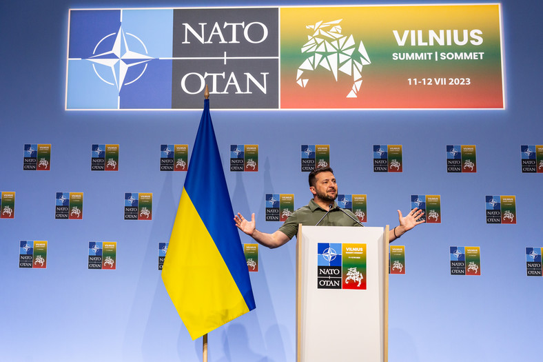 Prezydent Ukrainy Wołodymyr Zełenski podczas szczytu NATO w Wilnie. Litwa. Lipiec 2023 r.