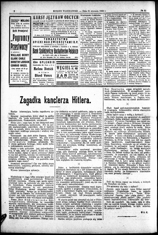 "Kurjer Warszawski" 31 stycznia 1933 r.