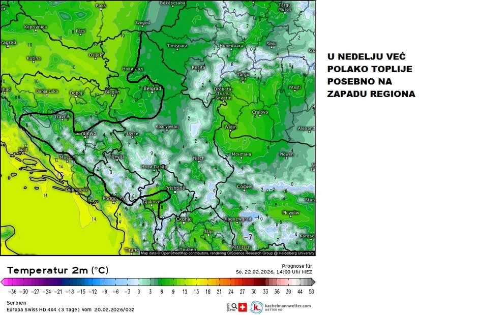 U nedelju toplije u odnosu na subotu