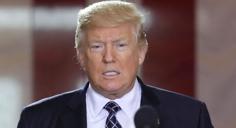 President Donald Trump delivering the keynote address at the US Holocaust Memorial Museum's Days of Remembrance ceremony in the Capitol Rotunda on April 25.