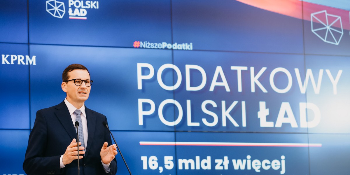 Na zdjęciu: premier Mateusz Morawiecki w trakcie prezentacji założeń Polskiego Ładu.