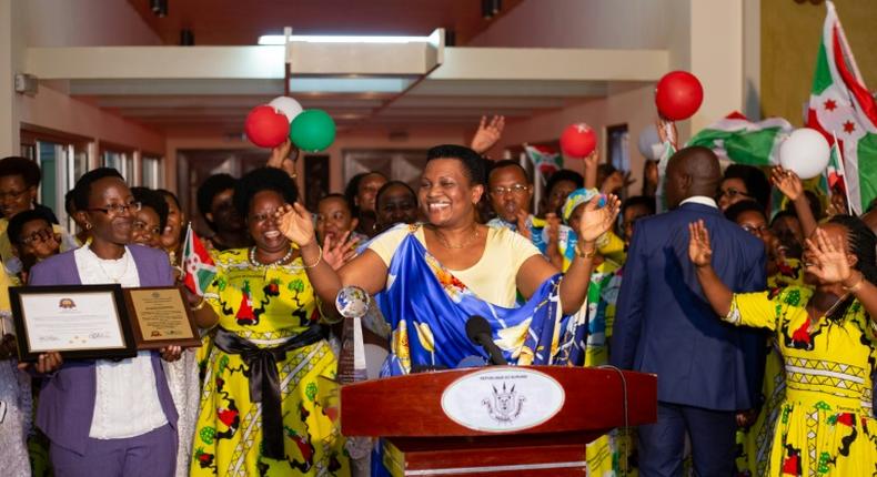 Burundi's first lady Denise Bucumi Nkurunziza (C), seen here last year, has been flown to Nairobi for medical treatment, sources say