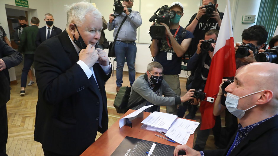 Jarosław Kaczyński w czasie wyborów w 2020 r.