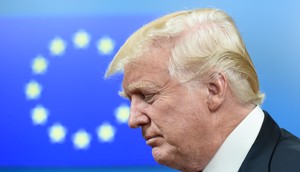 TOPSHOT - US President Donald Trump leaves after a meeting with EU officials at EU headquarters, on the sidelines of the NATO (North Atlantic Treaty Organization) summit, in Brussels, on May 25, 2017. (Photo by THIERRY CHARLIER / AFP) (Photo by THIERRY CHARLIER/AFP via Getty Images)