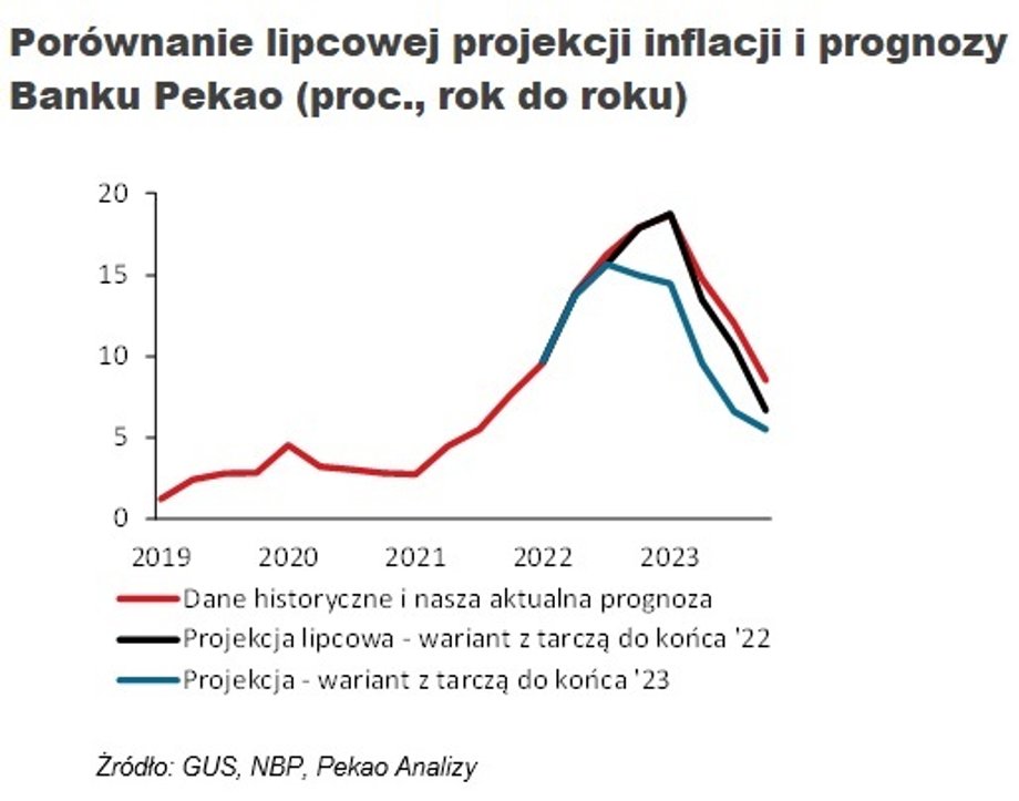 Według prognoz ekonomistów Banku Pekao główny wskaźnik inflacji CPI może być zbieżny lub nieco tylko wyższy od projekcji NBP z lipca 2022 r.