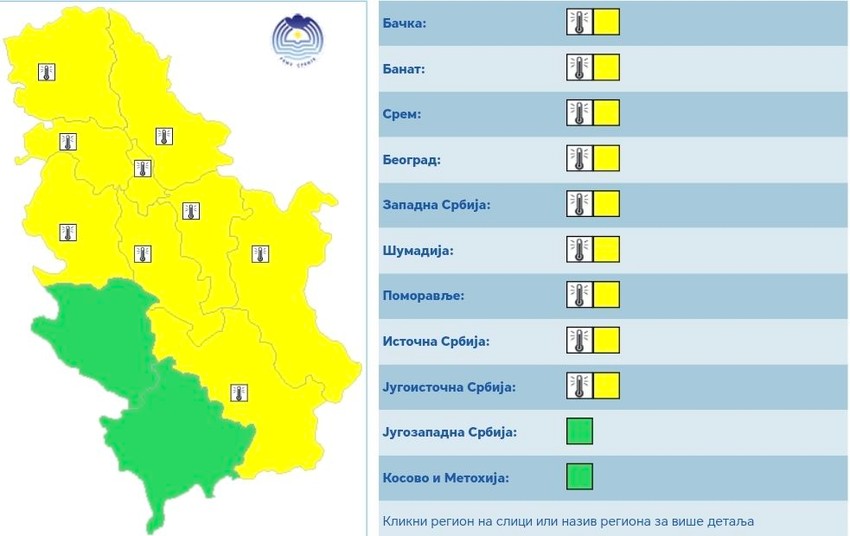Meteoalarm u utorak, 28. jula