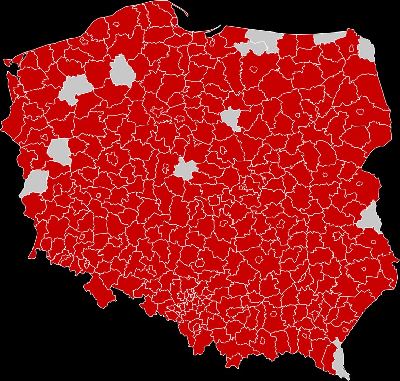 Mapa COVID-19 w Polsce powiatowej