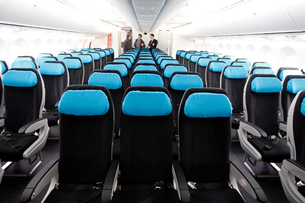 Wnętrze samolotu Boeing 787 na amerykańskim lotnisku w Waszyngtonie