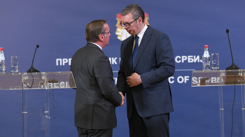 Boris Pistorius, niemiecki minister obrony, i Aleksandar Vucić, prezydent Serbii. Belgrad, 7 lutego br.