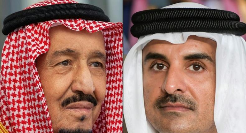 Saudi Arabia's King Salman bin Abdulaziz on the left and Qatar's Emir Sheikh Tamim bin Hamad Al-Thani