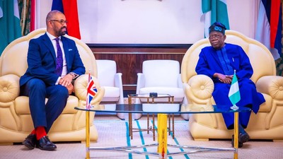 President Bola Ahmed Tinubu (R) receives in audience the UK Secretary of State for Foreign/Commonwealth Affairs, Hon James Cleverly (L). [Presidency]
