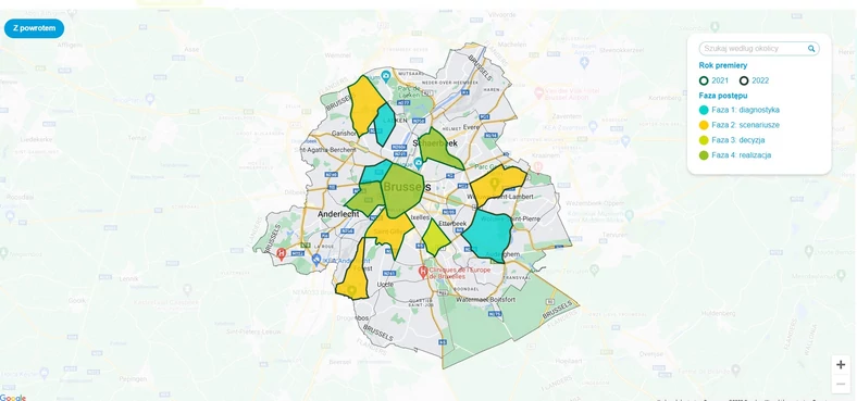 Mapa stref wolnych od aut w Brukseli