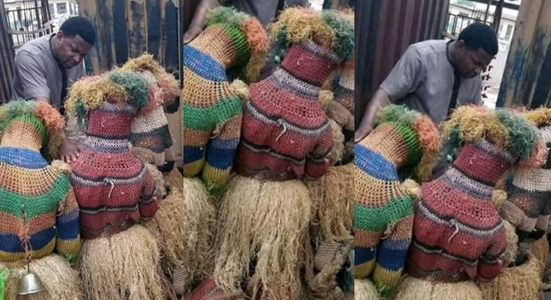 Masquerades kneel as pastor prays for them in public