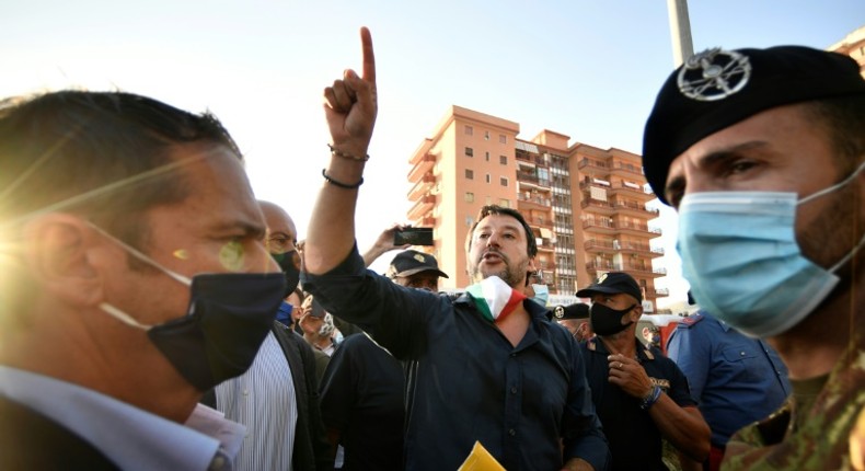 Salvini struggled to be heard over the heckling from the crowd