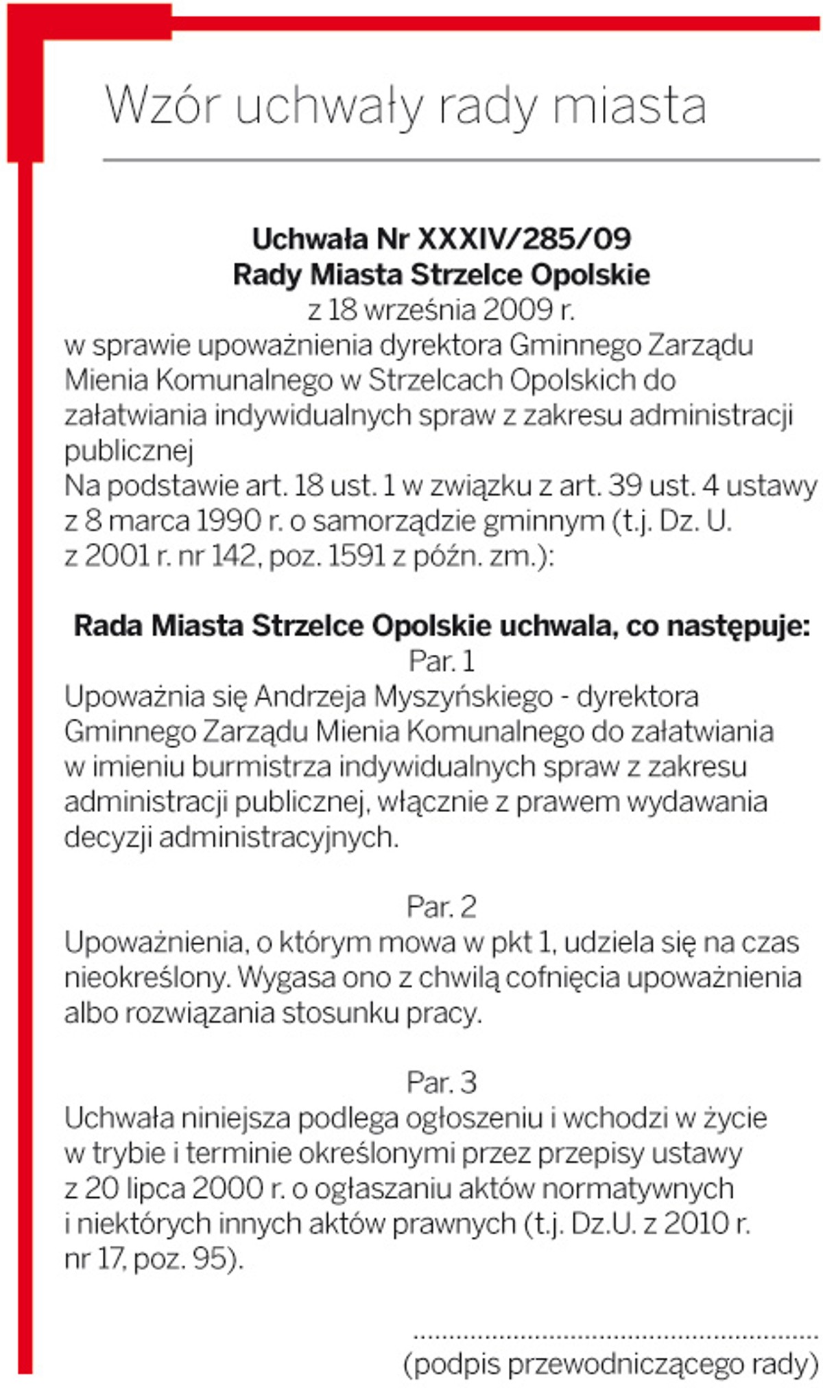 Wzór uchwały rady miasta