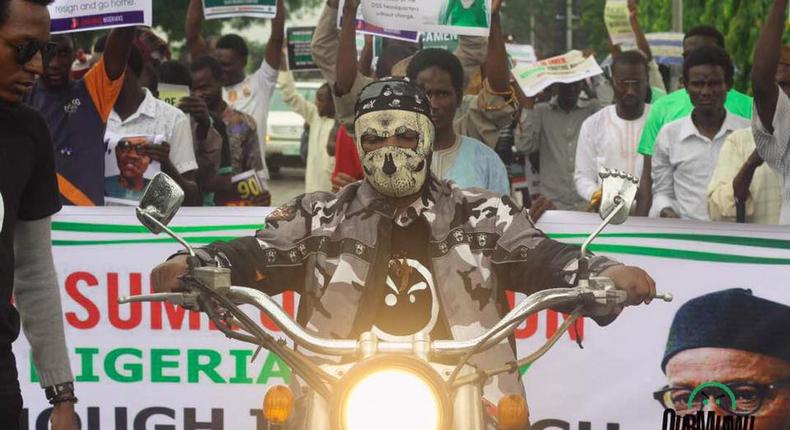 Charlyboy, during an anti-Buhari protest.