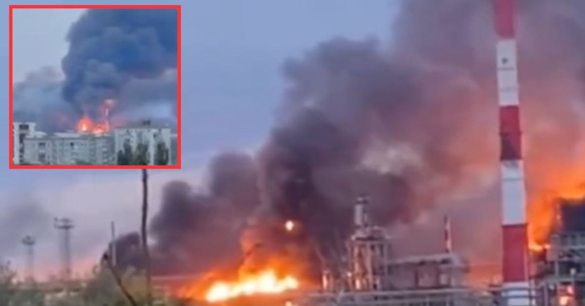 Zmasowany atak dronów na rafinerię! Wybuchł gigantyczny pożar