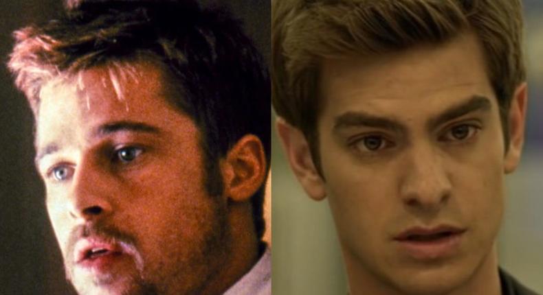Brad Pitt as Detective Mills in Seven and Andrew Garfield as Eduardo Saverin in The Social Network.New Line Cinema/Sony Pictures Releasing