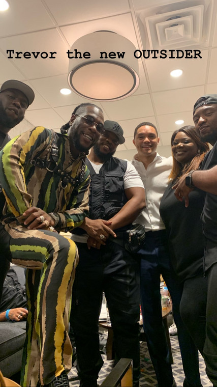 Burna Boy, Trevor Noah and other friends after his performance on 'The Daily Show.' (Instagram/Burnaboygram)