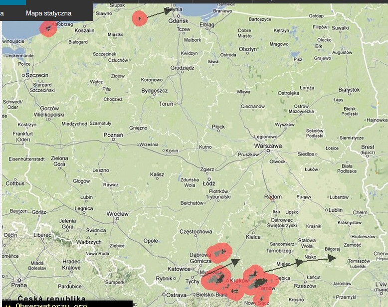 Podgląd burz na terenie Polski o 17:50