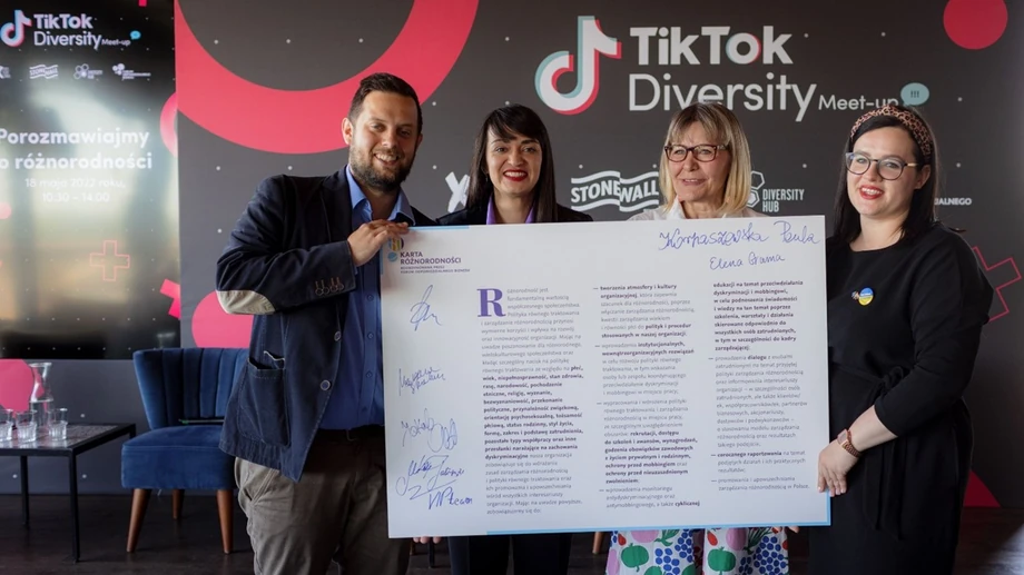  TikTok Diversity Meet-up, od lewej: Miłosz Marchlewicz FOB, Paula Kornaszewska TikTok, Marzena Strzelczak FOB, Patrycja Kamionek FOB