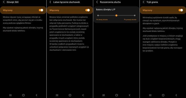 Ustawienia zaawansowanych funkcji Galaxy Buds Pro (kliknij, aby powiększyć)