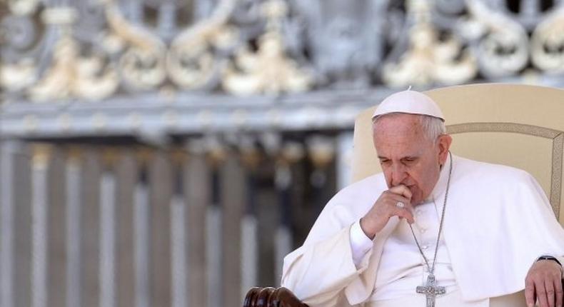 Pope Francis gestures as he attends the weekly general audience in St Peter’s square at the Vatican on Wednesday