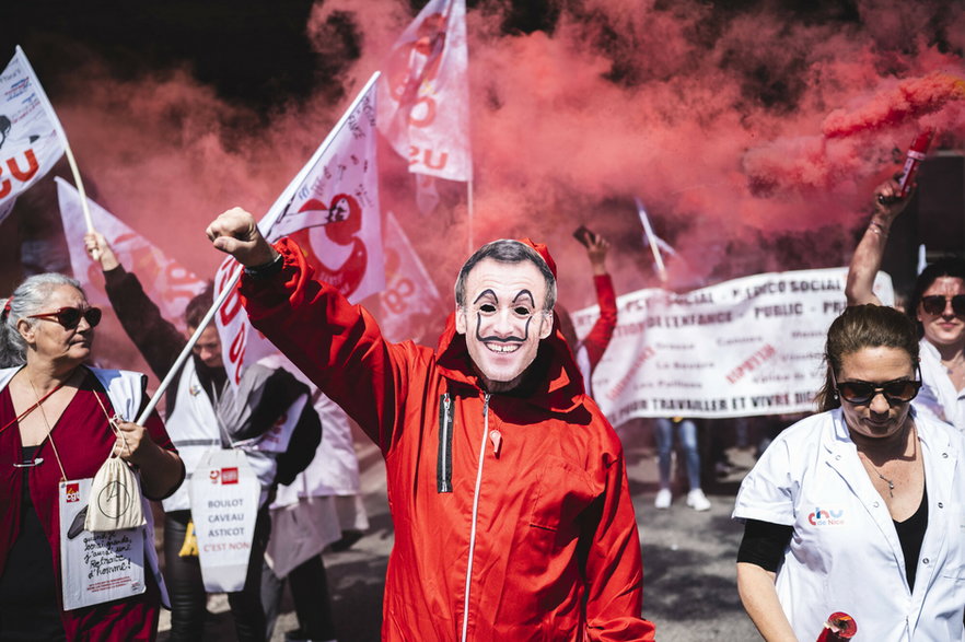 Demonstracja przeciwko reformie emerytalnej i rządowi Emmanuela Macrona, Nicea, 23 marca 2023 r.