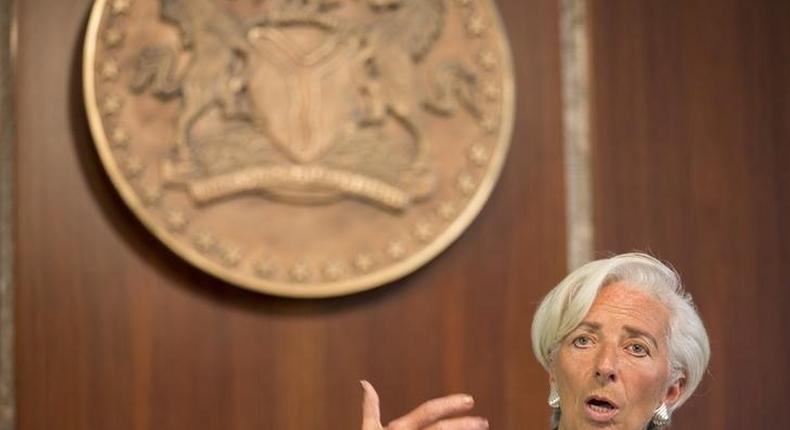 International Monetary Fund (IMF) Managing Director Christine Lagarde speaks during a media briefing following her meeting with President Muhammadu Buhari in Abuja, Nigeria January 5, 2016. REUTERS/IMF Staff Photo/Stephen Jaffe/Handout