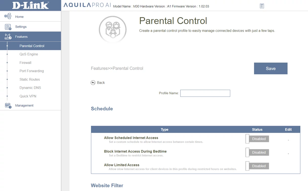 Opcje konfiguracji kontroli rodzicielskiej