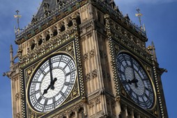 The Elizabeth Tower, which houses the Great Clock and the 'Big Ben' bell, is seen above the Houses o