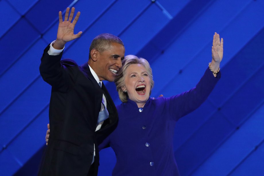 Obama with Hillary Clinton at the Democratic National Convention.