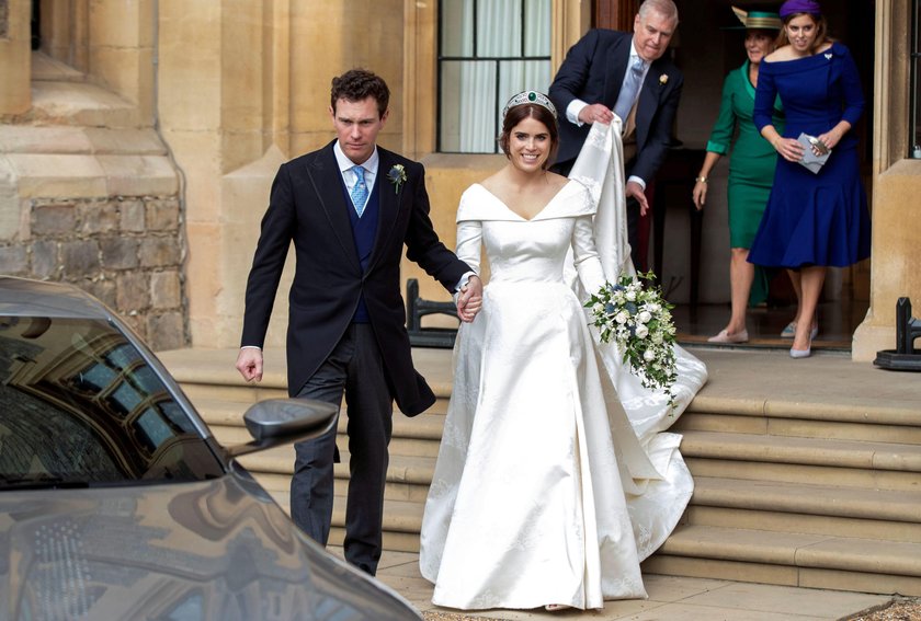 FILE PHOTO: Princess Eugenie and Jack Brooksbank leave Windsor Castle after their wedding for an eve