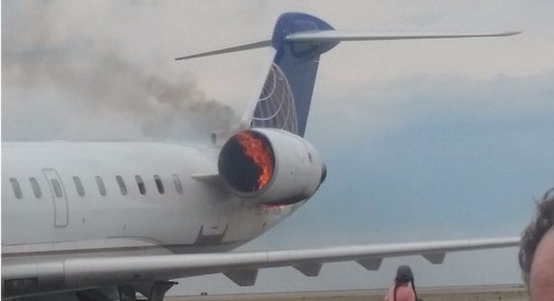 A United jet that caught fire at Denver International Airport.